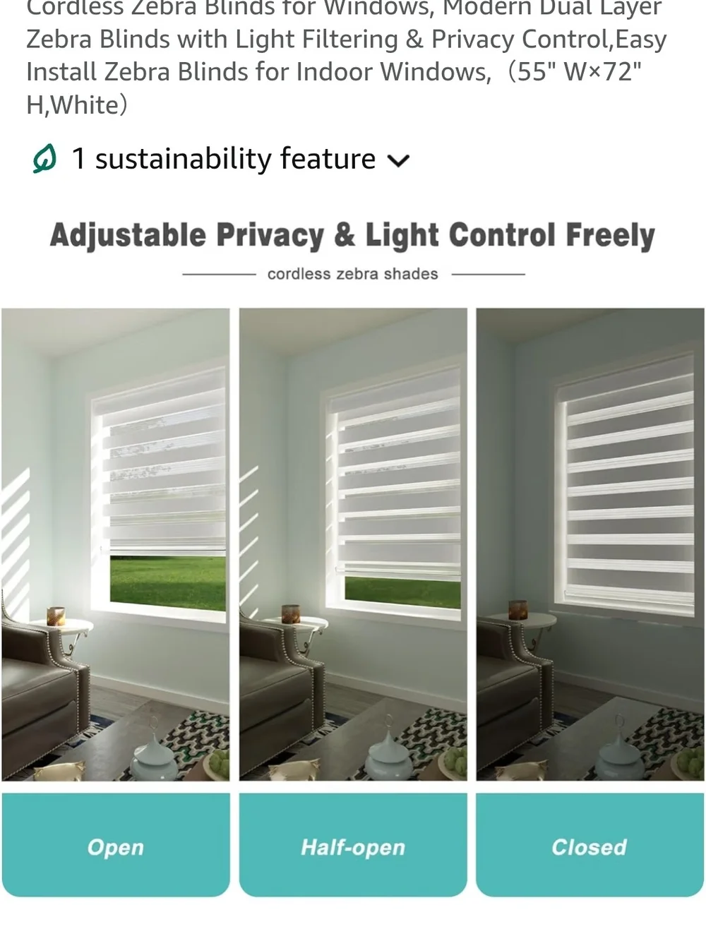 Zebra Window Roller Shade - White